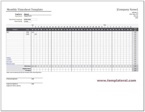 Monthly Timesheet Template Excel Addictionary