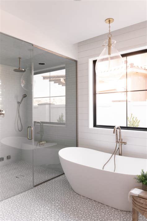 Gray Tile Bathroom By Becki Owens Fireclay Tile Brass Bathroom