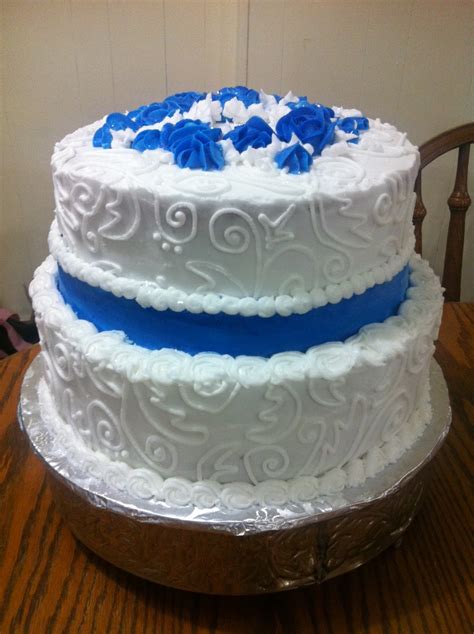 Life And Other Shenanigans Two Tier Blue Wedding Cake With Scrolling