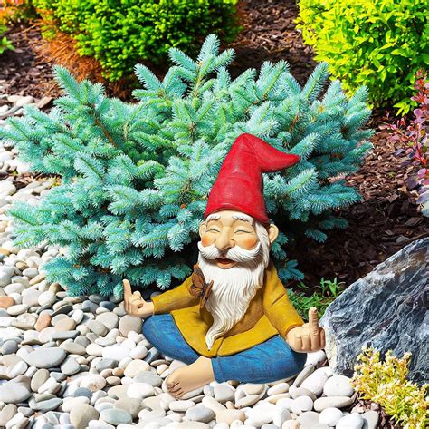 Mood Lab Garden Gnome Zen Gnome Statue 9 Inch Hand Painted Lawn Gn