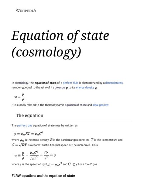 Equation Of State Cosmology Wikipedia Pdf Universe Physics