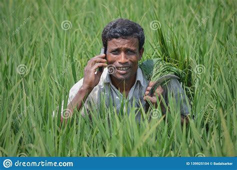 Farmer Using The Mobile Phone Need For Information Editorial Stock