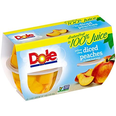 Dole Fruit Bowls Diced Peaches In 100 Fruit Juice 4 Ounce 4 Cups All
