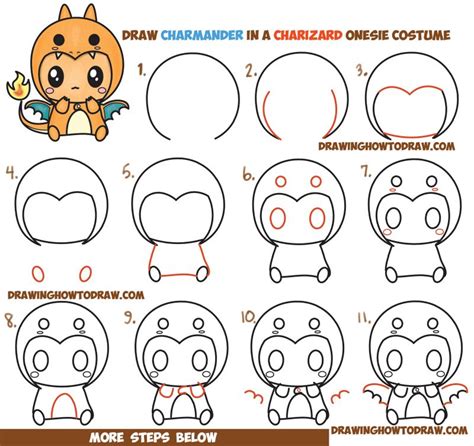 How To Draw Charmander Wearing A Charizard Costume Onesie With A Hood