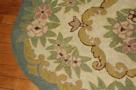 Large Hooked Rug Vintage 1940s 57 X 35 Inches Green And Yellow Floral