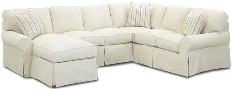 Klaussner Patterns Slipcovered Sectional Sofa With Left Chaise Colder