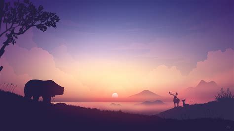 Bear Deer Mountains Sunrise Minimalism Artwork 8k Hd Artist 4k Wallpapers Images Backgrounds