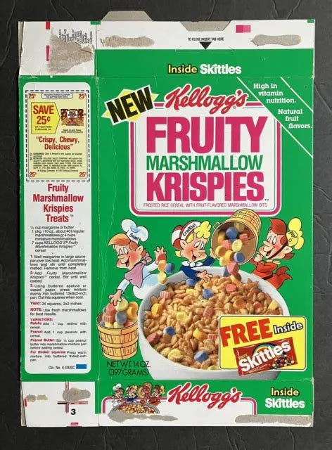 Vintage 1987 New Kelloggs Fruity Marshmallow Krispies Cereal Box