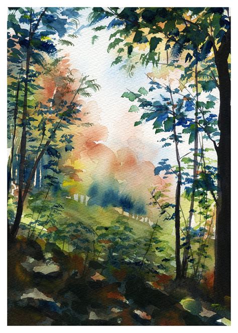 Autumn View Watercolor 9x12 Rart