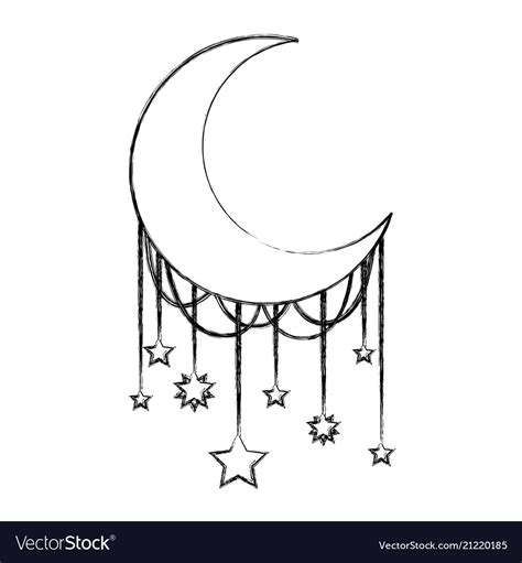 Moon Crescent With Stars Hanging Royalty Free Vector Image