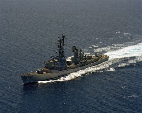Aerial Port Bow View Of The Charles F Adams Class Guided Missile