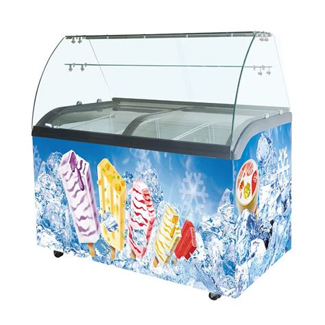 Commercial Curved Top Sliding Glass Door Ice Cream Chest Display