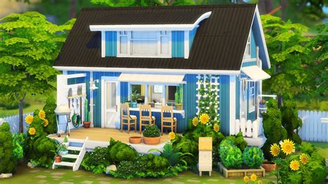 Blue Tiny Home No Cc The Sims 4 Speedbuild Youtube