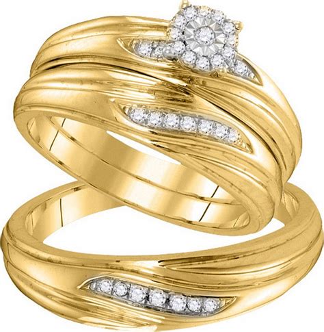 10k Yellow Gold Natural Diamond His And Hers Matching Trio Wedding