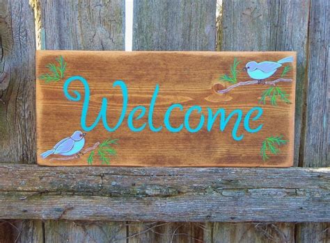 Welcome Cute Birdshand Painted Decorative Wood Sign Home Decor
