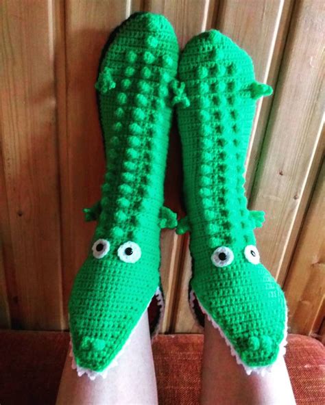 Crochet Crocodile Alligator Slippers Socks Funny Unisex Home Etsy