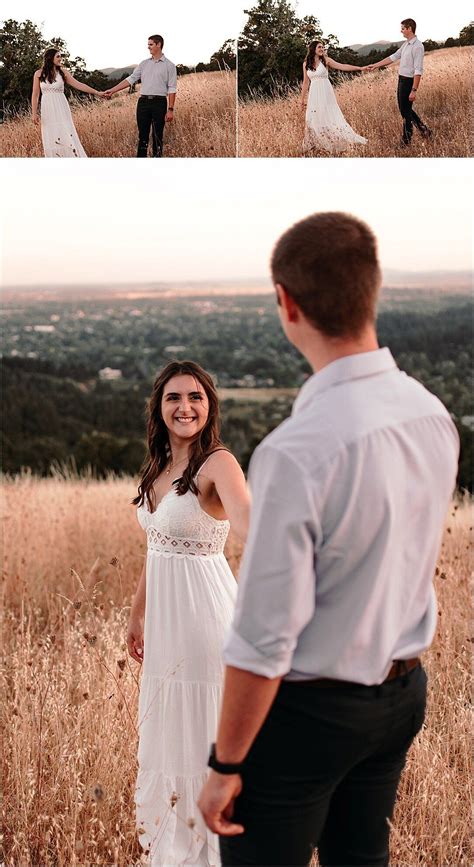 playful romantic oregon summer hillside couple engagement session — nicole briann photo in 2020 ...