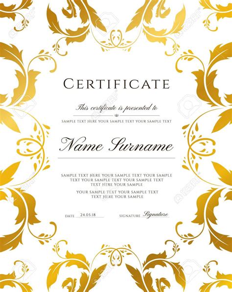 Certificate Template Gold Border Editable Design For Diploma In