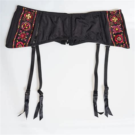embroidery flower folk removable straps metal buckles women female sexy garter belts for