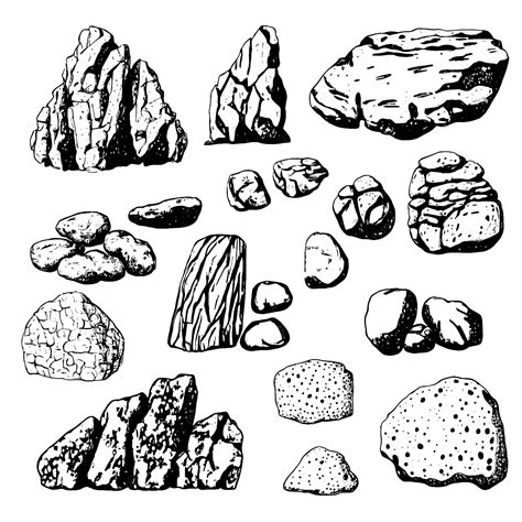 Premium Vector Set Of Stones And Rocks Hand Drawn Illustration