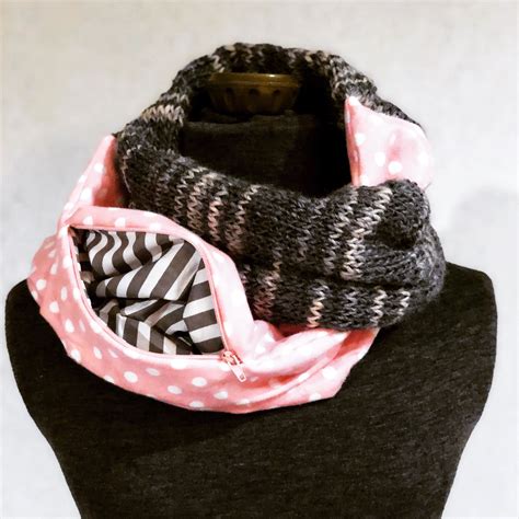 Hidden Pocket Flannel And Knit Infinity Scarf Travel Scarf Etsy