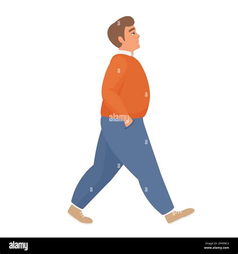 Walking Fat Babe Chubby Man Going For A Walk Obese People Vector Cartoon Illustration Stock