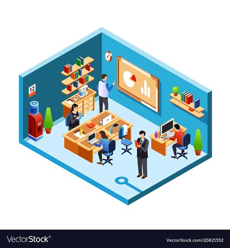 Isometric Office Room Coworking Royalty Free Vector Image