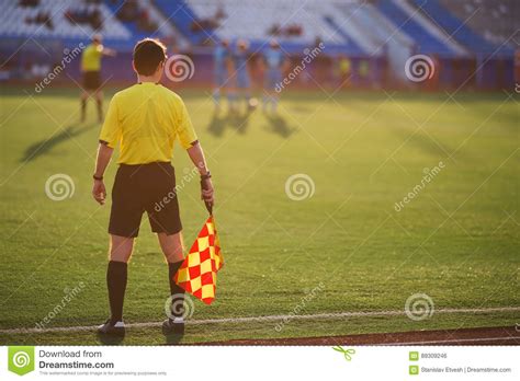 Referee Soccer Referee Is On The Field Stock Photo Image Of Football