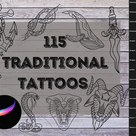 Procreate Tattoo Flash Design Stamp Pack Tattoo Brush Bundle Etsy