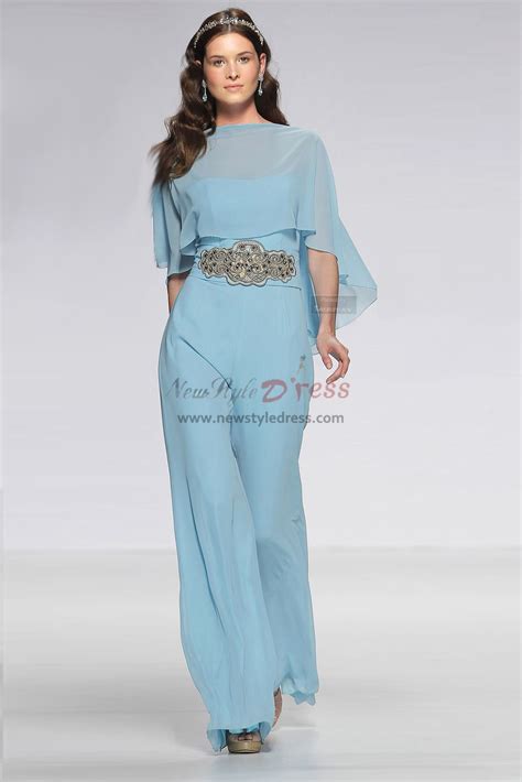 Chiffon Prom Jupmsuit Dresses With Beaded Belt Overlay Top Poncho Wps 192