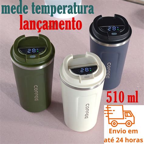 Copo De Cafe Termico Com Visor Led Temperatura Aço Inox Dupla Camada