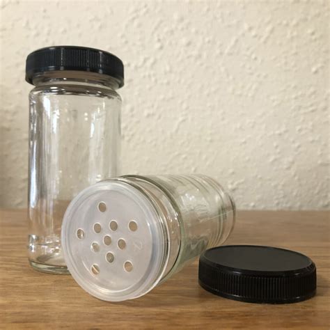 4 Oz Glass Spice Jar Clear W Shaker Insert And Black Lid Living