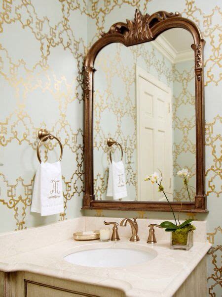 Cream And Gold Bathroom Bathroom Wallpaper Room Wallpaper