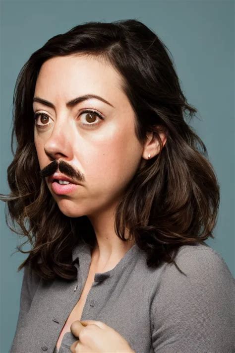 Photo Of Aubrey Plaza With Ron Swanson Moustache Stable Diffusion