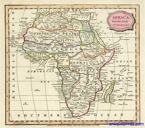 Includes large decroative cartouche, compass rose and extensive annotations in the map image. Stock images - high resolution antique maps of Africa