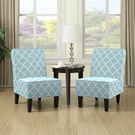 Shop Handy Living Wylie Turquoise Blue Trellis Print Armless Chairs
