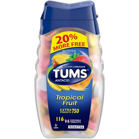 Tums Extra Strength 750 Assorted Tropical Fruit Chewable Tablets Antacid 116 Ct Instacart