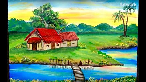 Village Scenery Painting Easy Landscape Painting Acrylic Painting