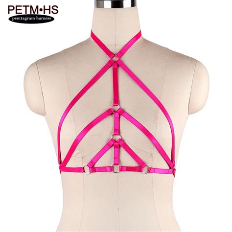 womens body harness cage bra bondage lingerie red elastic straps tops halter bustier goth