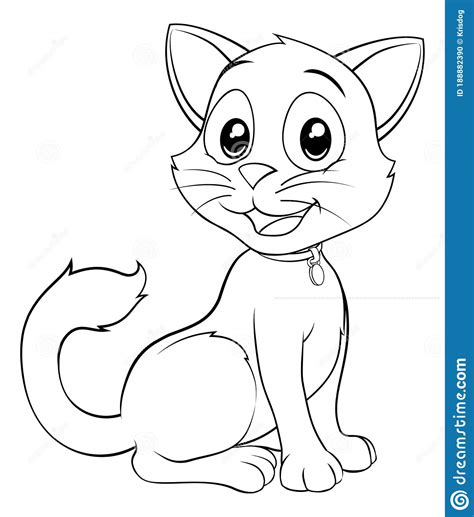Cat Cute Cartoon Kitten Animal Coloring Book Page Stock Vector