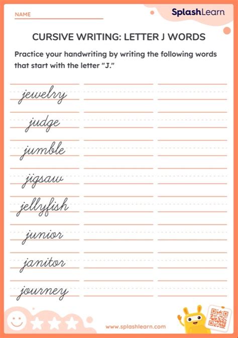 Cursive Writing Letter J Words Worksheet Ela Worksheets Splashlearn
