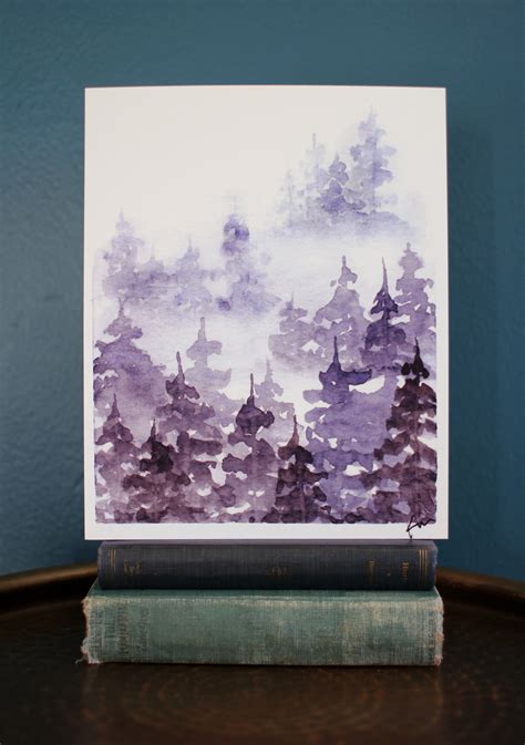 Misty Forest Watercolor Fine Art Print Nature Pines Etsy