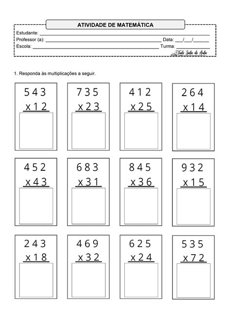 Atividades De Multiplicação 4 Ano Com Gabarito