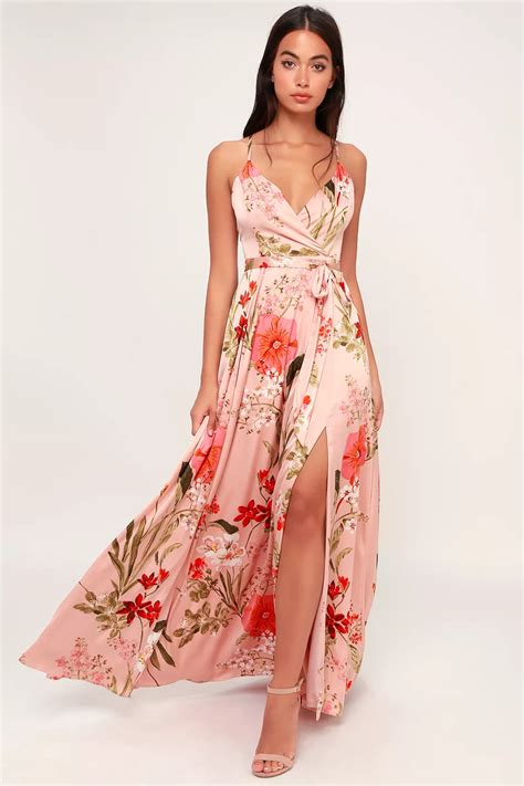 Vestido Maxi Floral Pink Floral Maxi Dress Blush Pink Dresses Satin Maxi Dress Printed Maxi