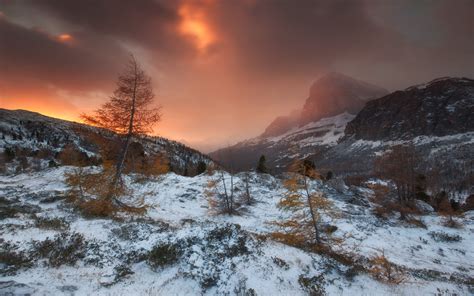 Nature Landscape Storm Mountain Forest Snow Sunset Clouds Cold