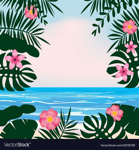 Summer Tropical Background With Exotic Floral Vector Image