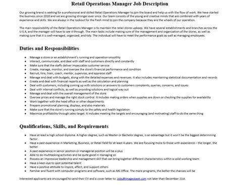 Cash manager responsibilities include managing company funds, overseeing the allocation of cash balances, loans, disbursements, and investments. Retail Operations Manager Job Description | Mous Syusa