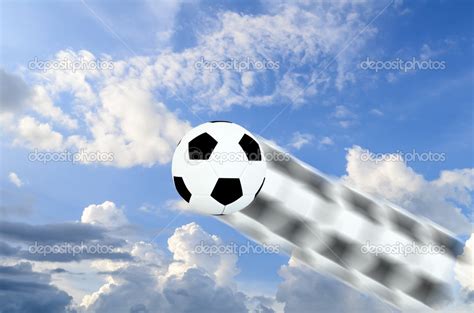 Soccer Ball Moving Faster On Blue Sky Motion Blur Sport Game C Stock