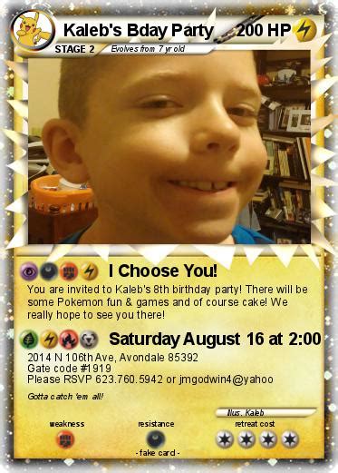 Pokémon Kaleb S Bday Party I Choose You My Pokemon Card