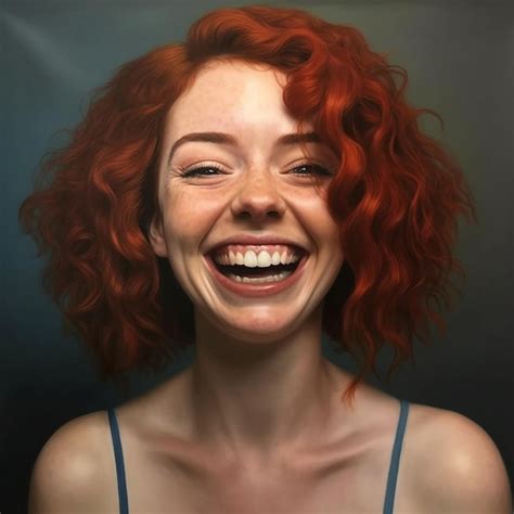 Premium Ai Image A Woman With Red Hair Smiling And Showing Her Teeth
